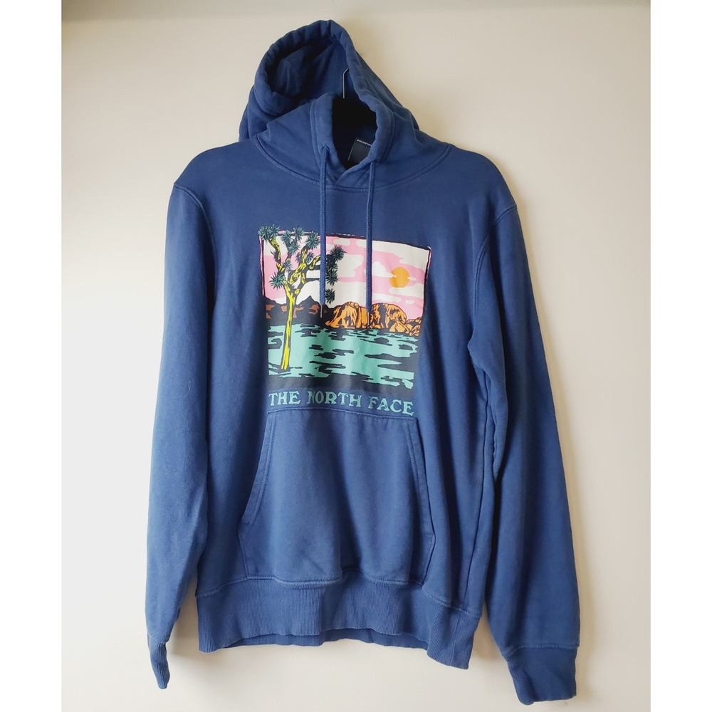 The North‎ Face Mens Small Blue Graphic Injection Hoodie Sweatshirt Outdoor Hike - Picture 2 of 11
